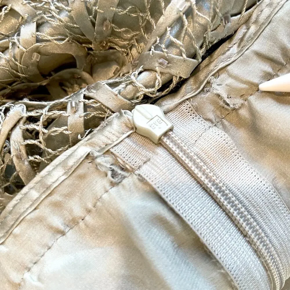 Vintage 90s Silk Crochet Maxi Skirt Large Beaded Fairy Grunge Festival Green - Picture 10 of 12